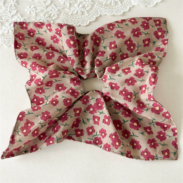 Handmade Fabric Square Scarf Scrunchie Hair Tie For Women Floral Oil Painting And Vacation Style