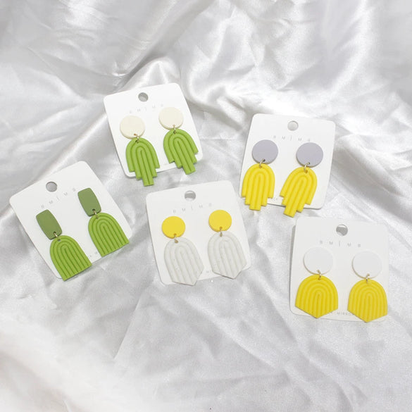 Handmade Fashion Geometric Yellow And Green Plastic Resin Statement Earrings For Women