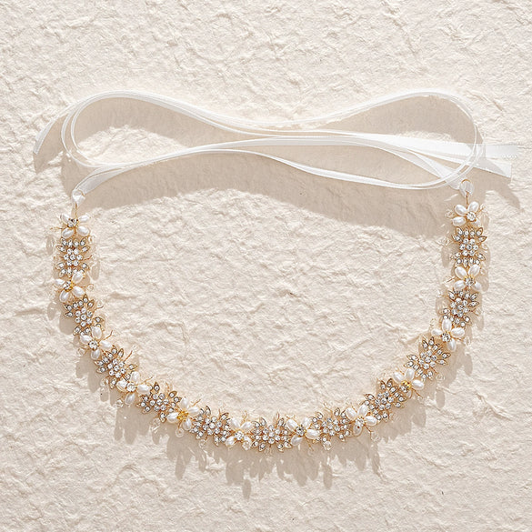 Handmade Fashion Women's Headwear Alloy Rhinestone Pearl Hair Band With Star Pattern For Wedding