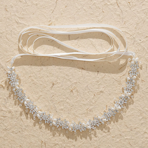 Handmade Fashion Women's Headwear Alloy Rhinestone Pearl Hair Band With Star Pattern For Wedding