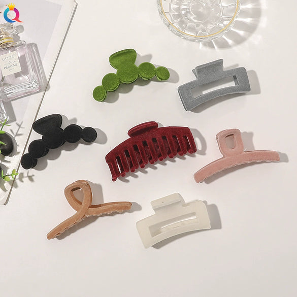 Handmade Flocked Geometric Resin Hair Claw Clip For Women Wholesale Hair Accessory