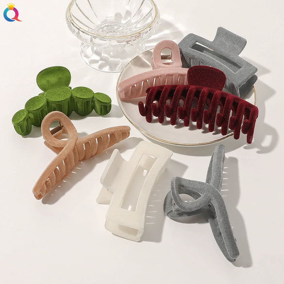Handmade Flocked Geometric Resin Hair Claw Clip For Women Wholesale Hair Accessory