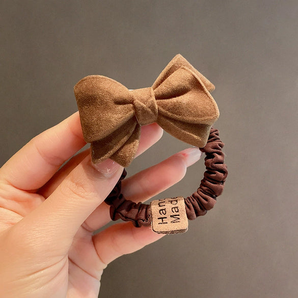 Handmade Flocking Plush Bow Scrunchie Hair Ring Soft Hair Tie Headwear For Women