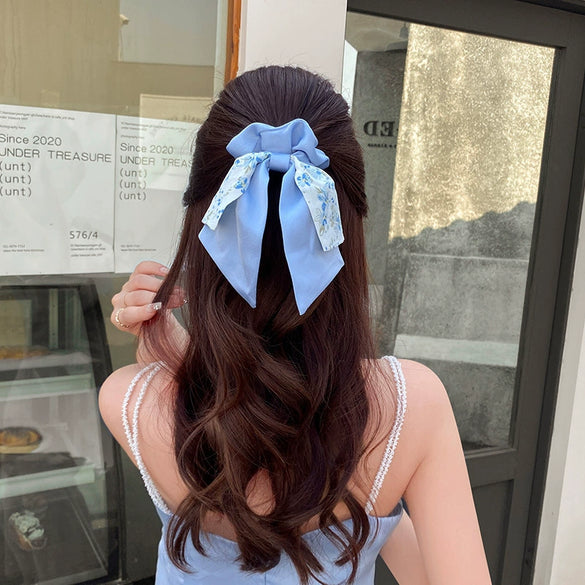Handmade Floral Bow Hair Ring Silk Scarf Hair Band Retro Headwear For Women