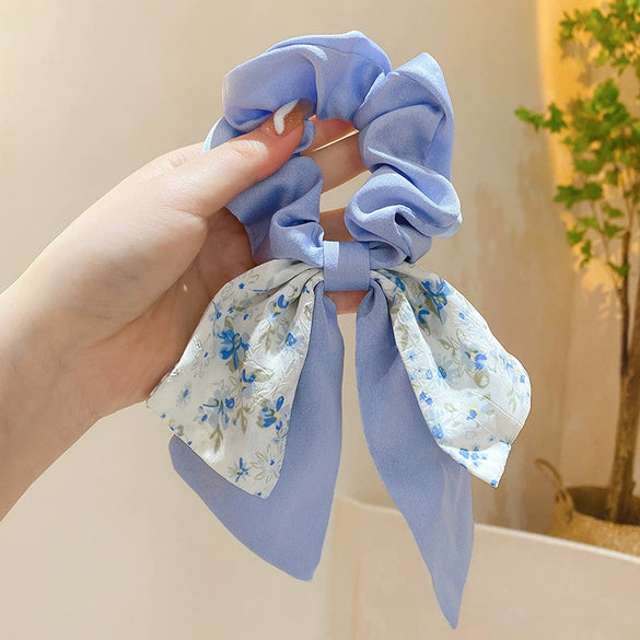 Handmade Floral Bow Hair Ring Silk Scarf Hair Band Retro Headwear For Women