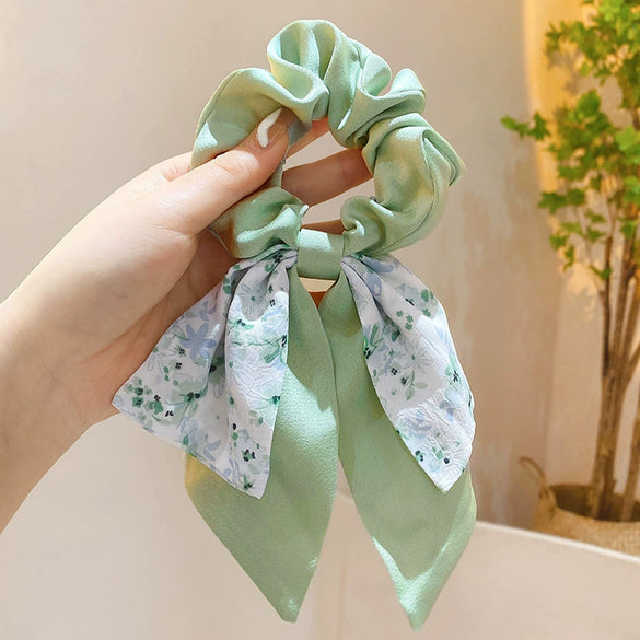 Handmade Floral Bow Hair Ring Silk Scarf Hair Band Retro Headwear For Women