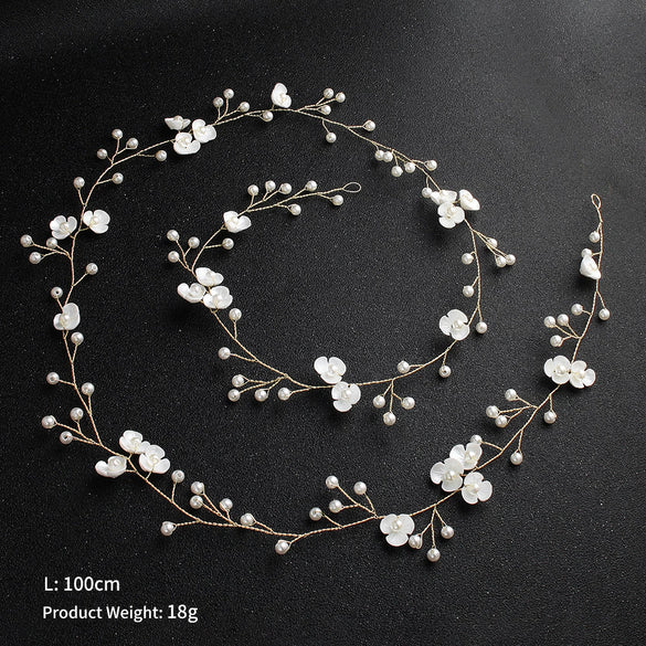 Handmade Floral Pearl Bridal Headband Simple Resin And Plastic Flower Hair Band For Women Wedding Headdress