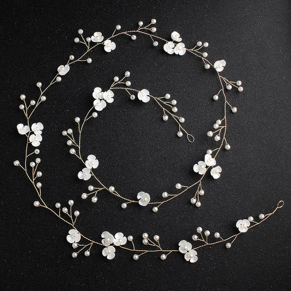 Handmade Floral Pearl Bridal Headband Simple Resin And Plastic Flower Hair Band For Women Wedding Headdress
