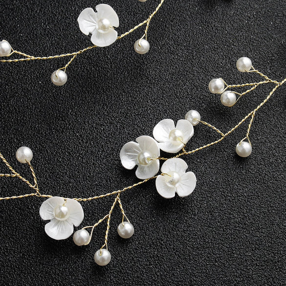 Handmade Floral Pearl Bridal Headband Simple Resin And Plastic Flower Hair Band For Women Wedding Headdress