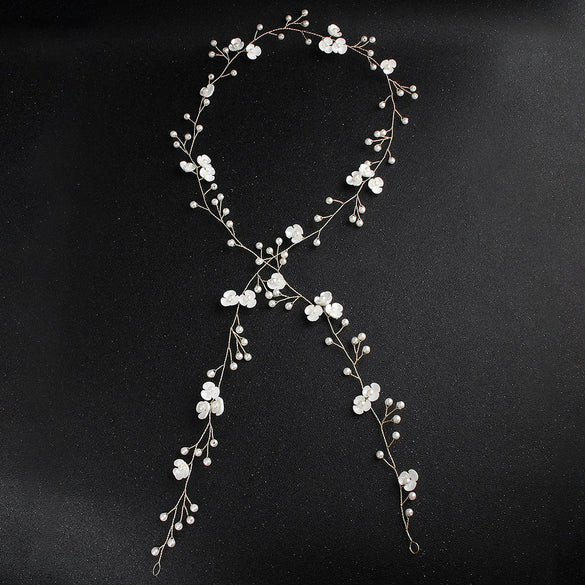 Handmade Floral Pearl Bridal Headband Simple Resin And Plastic Flower Hair Band For Women Wedding Headdress