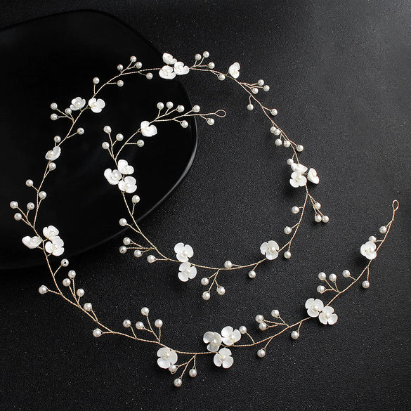 Handmade Floral Pearl Bridal Headband Simple Resin And Plastic Flower Hair Band For Women Wedding Headdress