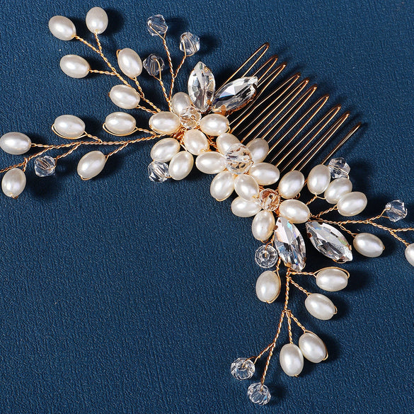 Handmade Floral Pearl Crystal Hair Comb Alloy Bridal Hair Accessory For Women Wholesale