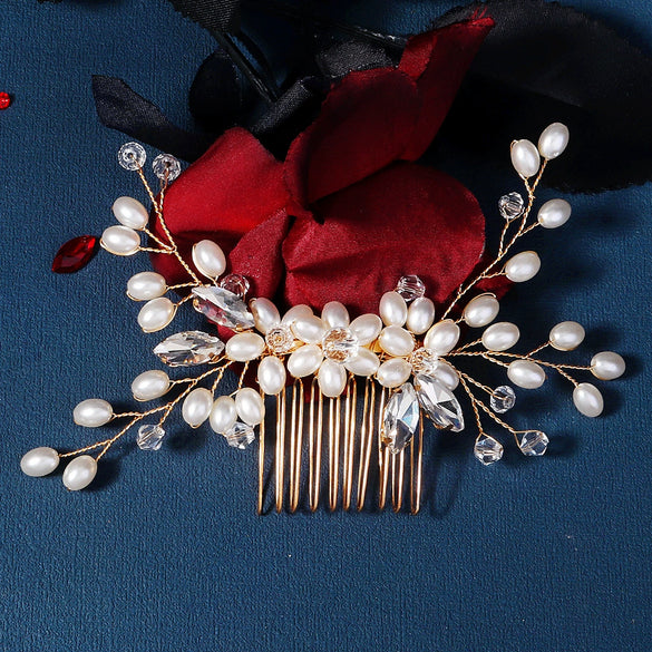 Handmade Floral Pearl Crystal Hair Comb Alloy Bridal Hair Accessory For Women Wholesale