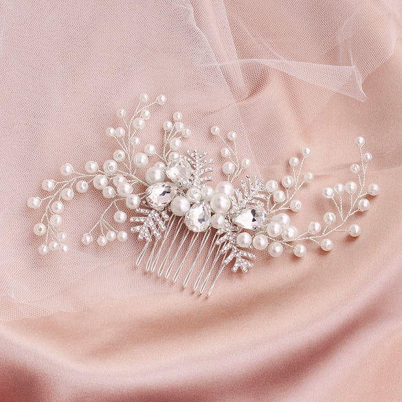 Handmade Floral Pearl Crystal Hair Comb Alloy Bridal Hair Accessory For Women Wholesale