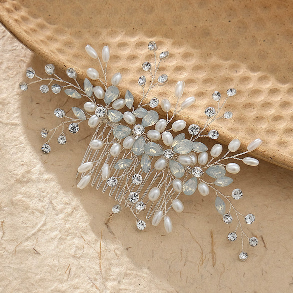 Handmade Floral Pearl Crystal Hair Comb Alloy Bridal Hair Accessory For Women Wholesale