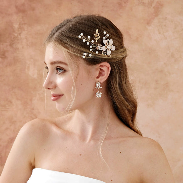 Handmade Floral Pearl Duckbill Hair Clip Electroplated Alloy Bridal Side Clip Women's Hair Accessory
