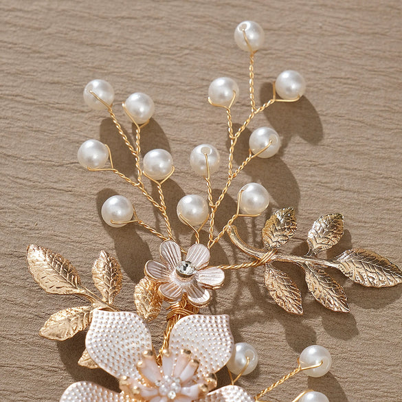 Handmade Floral Pearl Duckbill Hair Clip Electroplated Alloy Bridal Side Clip Women's Hair Accessory