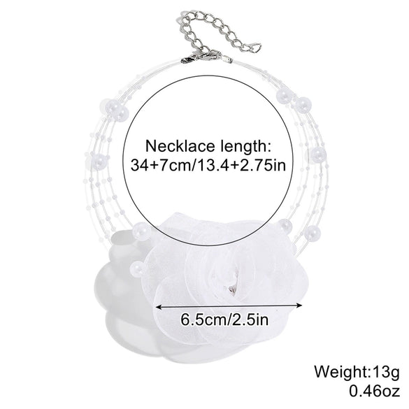 Handmade Flower Patterned Imitation Pearl Choker Necklace For Women