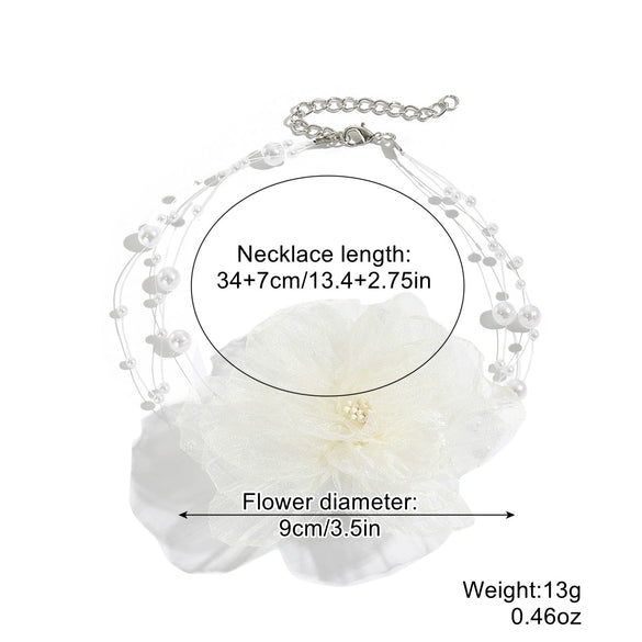 Handmade Flower Patterned Imitation Pearl Choker Necklace For Women