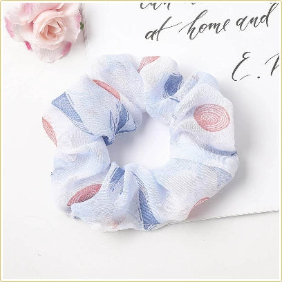 Handmade Fresh Floral Chiffon Scrunchie Hair Tie With High Elasticity Fabric Ponytail Holder
