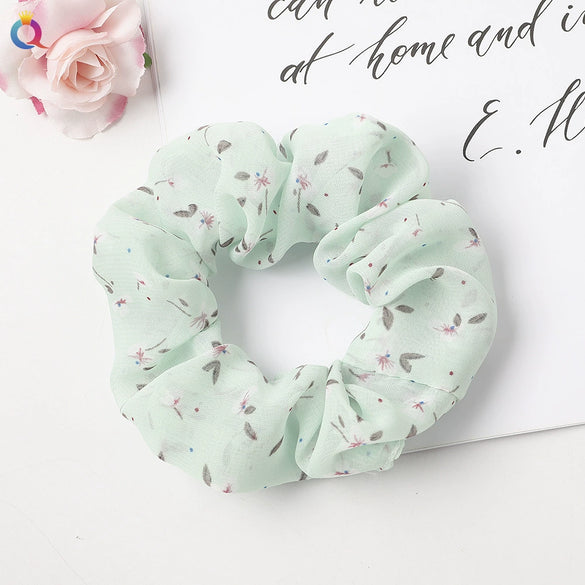 Handmade Fresh Floral Chiffon Scrunchie Hair Tie With High Elasticity Fabric Ponytail Holder