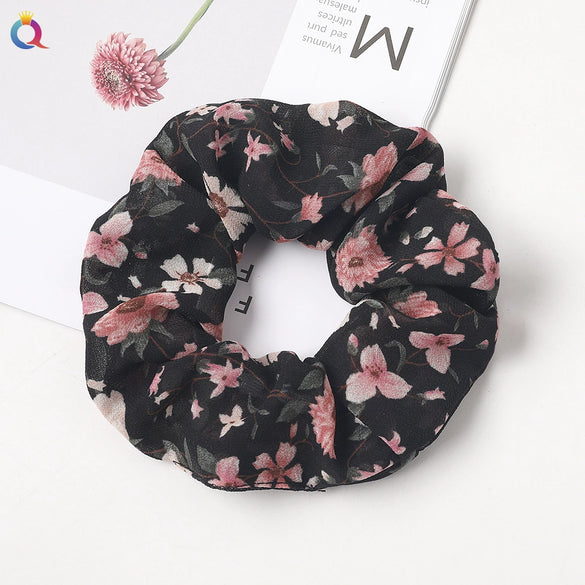 Handmade Fresh Floral Chiffon Scrunchie Hair Tie With High Elasticity Fabric Ponytail Holder