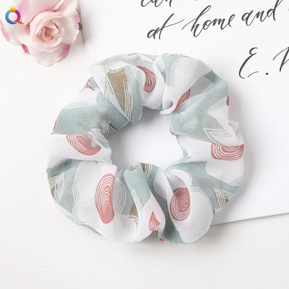 Handmade Fresh Floral Chiffon Scrunchie Hair Tie With High Elasticity Fabric Ponytail Holder