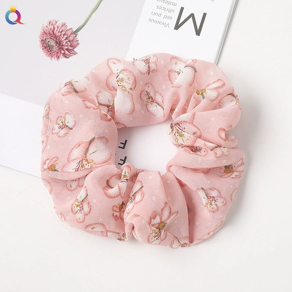 Handmade Fresh Floral Chiffon Scrunchie Hair Tie With High Elasticity Fabric Ponytail Holder