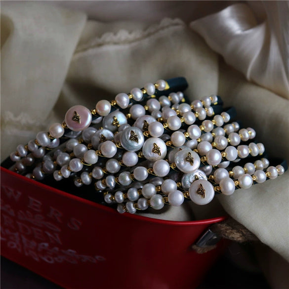 Handmade Freshwater Baroque Pearl Hairpin Hairband For Women Medieval Style Retro Dark Green Hair Accessory
