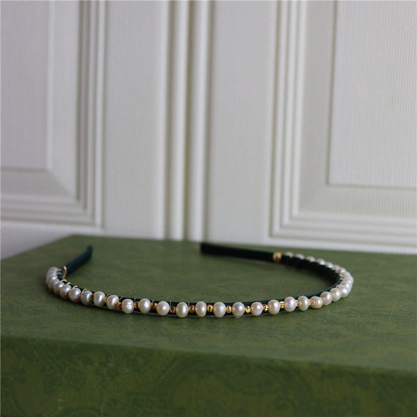 Handmade Freshwater Baroque Pearl Hairpin Hairband For Women Medieval Style Retro Dark Green Hair Accessory