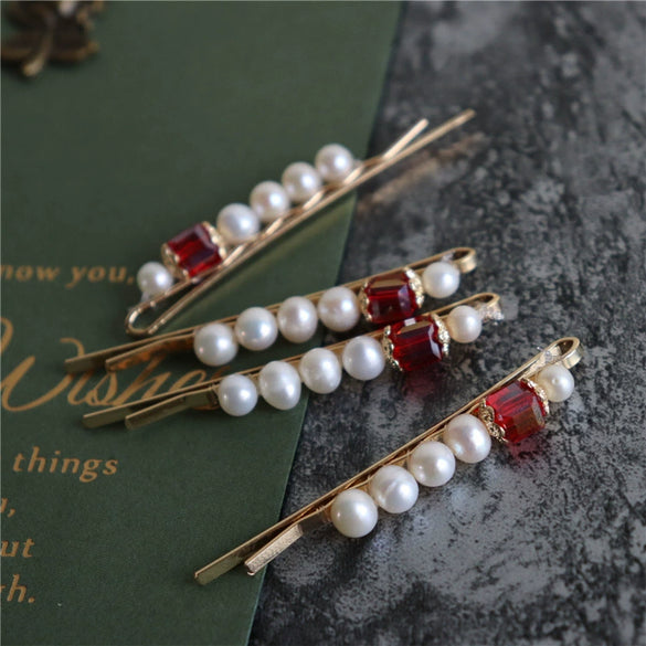 Handmade Freshwater Pearl And Zircon Side Clip Hairpin Simple Elegant Retro Style Women's Word Clip Hair Accessory