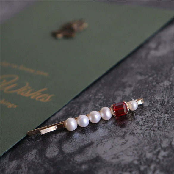 Handmade Freshwater Pearl And Zircon Side Clip Hairpin Simple Elegant Retro Style Women's Word Clip Hair Accessory