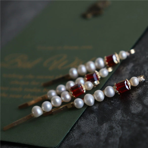 Handmade Freshwater Pearl And Zircon Side Clip Hairpin Simple Elegant Retro Style Women's Word Clip Hair Accessory
