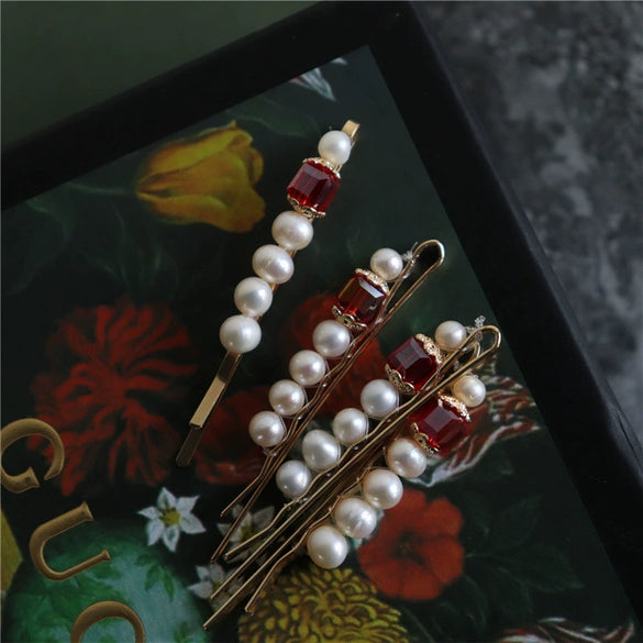 Handmade Freshwater Pearl And Zircon Side Clip Hairpin Simple Elegant Retro Style Women's Word Clip Hair Accessory