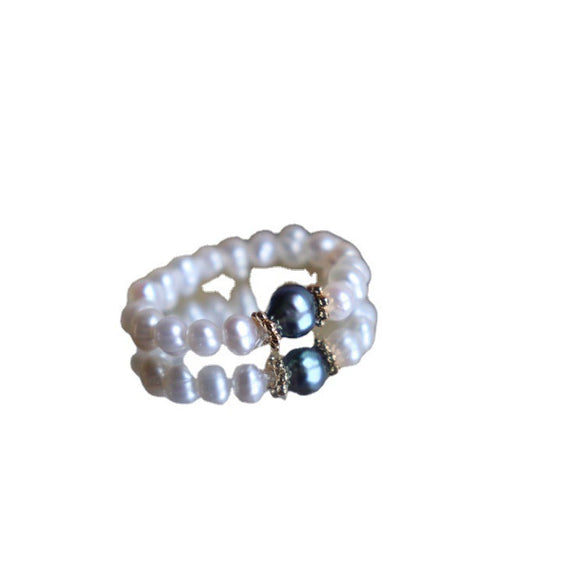 Handmade Freshwater Pearl Beaded Ring With The Crown Pattern Retro Fashion Elegant Unisex
