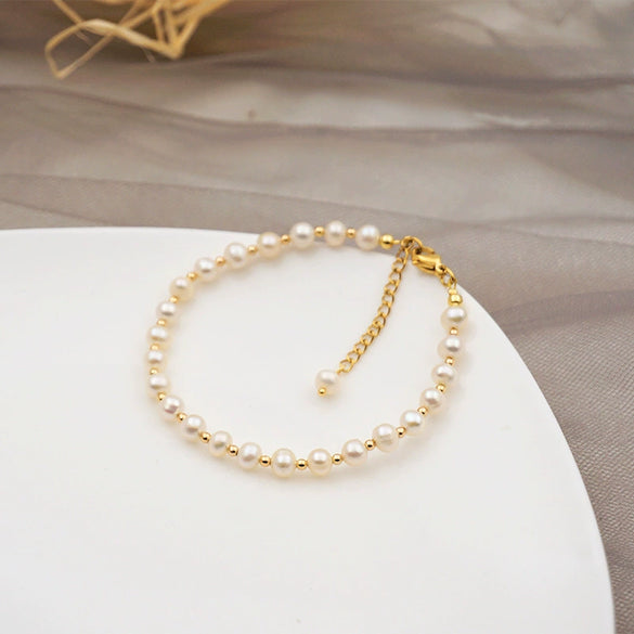 Handmade Freshwater Pearl Bracelets Electroplated Geometric Style For Girls