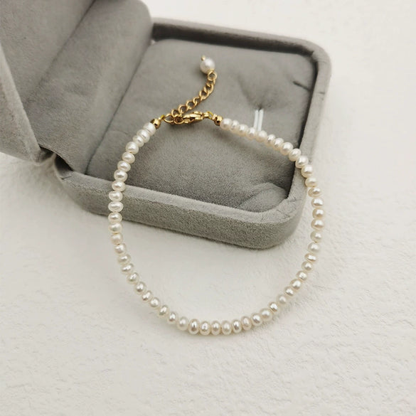 Handmade Freshwater Pearl Bracelets Electroplated Geometric Style For Girls