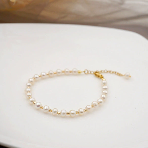 Handmade Freshwater Pearl Bracelets Electroplated Geometric Style For Girls