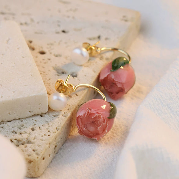 Handmade Freshwater Pearl Flower Geometric Earrings