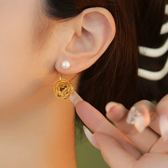 Handmade Freshwater Pearl Flower Geometric Earrings