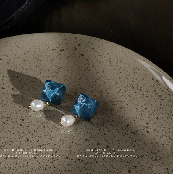 Handmade Freshwater Pearl Geometric Earrings For Women With Silver Needle French Retro Style