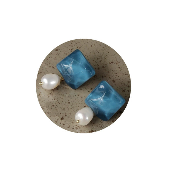Handmade Freshwater Pearl Geometric Earrings For Women With Silver Needle French Retro Style