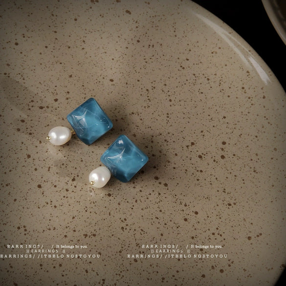 Handmade Freshwater Pearl Geometric Earrings For Women With Silver Needle French Retro Style