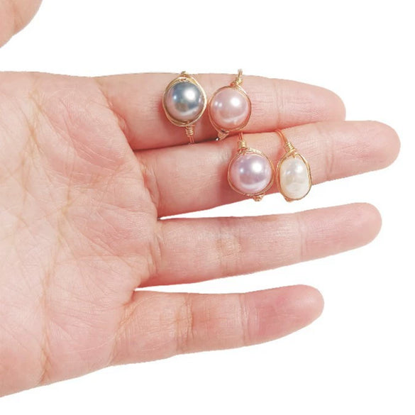 Handmade Freshwater Pearl Geometric Ring Fashion Elegant Versatile Unisex Ring For Women