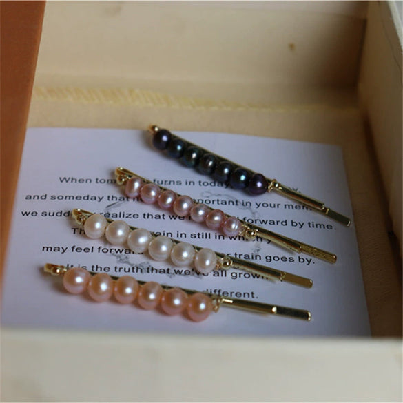 Handmade Freshwater Pearl Geometric Word Hair Clip For Women Elegant Natural Side Hairpin Accessory