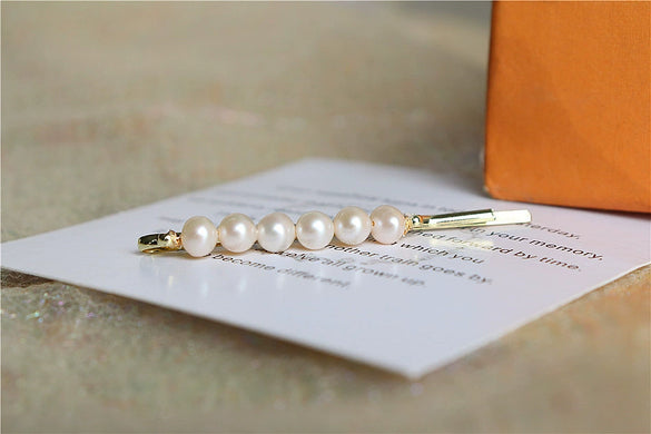 Handmade Freshwater Pearl Geometric Word Hair Clip For Women Elegant Natural Side Hairpin Accessory