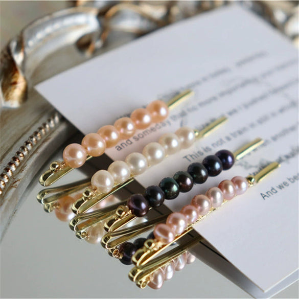 Handmade Freshwater Pearl Geometric Word Hair Clip For Women Elegant Natural Side Hairpin Accessory