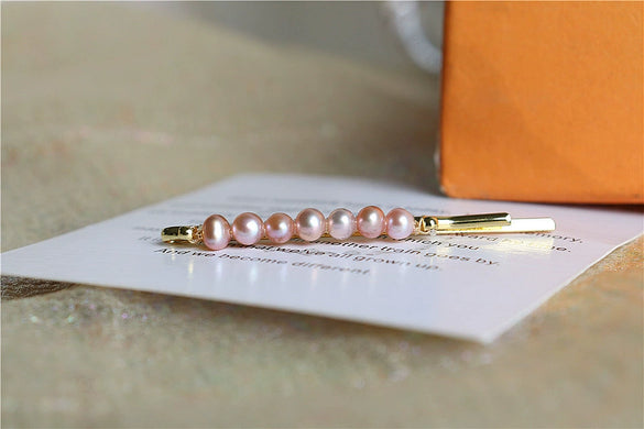 Handmade Freshwater Pearl Geometric Word Hair Clip For Women Elegant Natural Side Hairpin Accessory