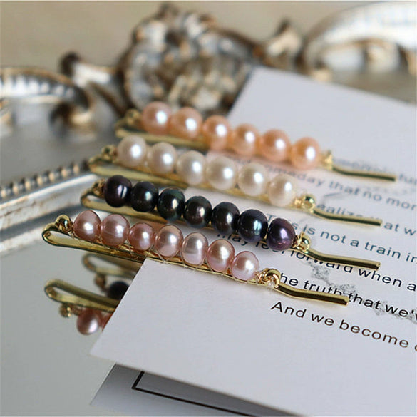 Handmade Freshwater Pearl Geometric Word Hair Clip For Women Elegant Natural Side Hairpin Accessory