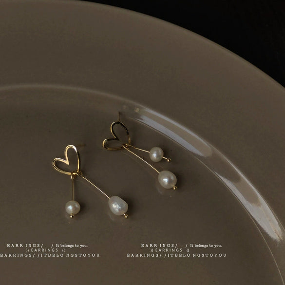 Handmade Freshwater Pearl Heart Earrings For Women Elegant Versatile Sweet Style Fashion Jewelry